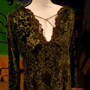 Witchy green velvet silk dress